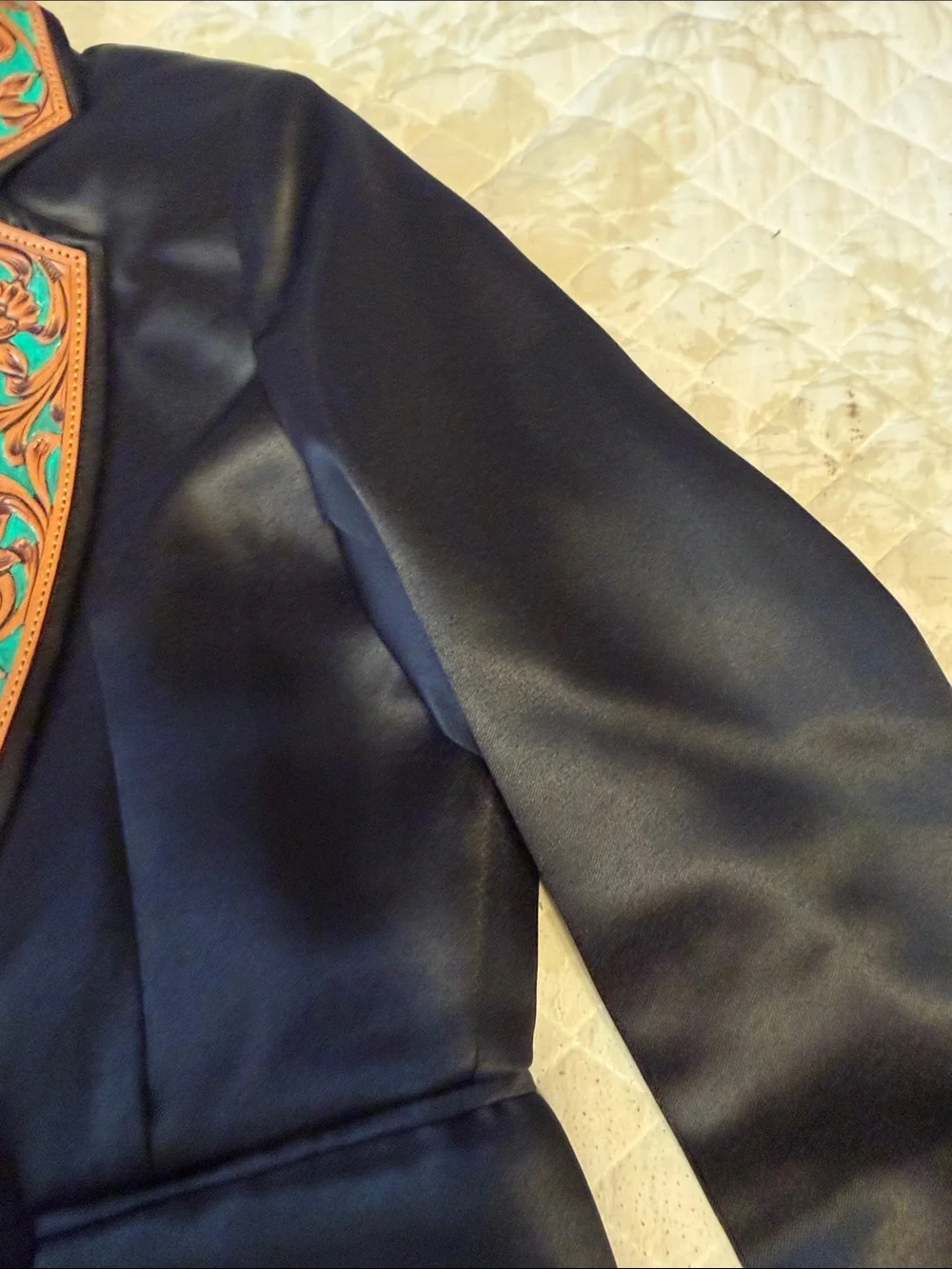 Black Blazer with Turquoise & Orange Embroidered Lapel